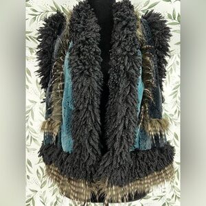 Hard to find ANNA SUI Black and Teal Faux Fur Vest Size M